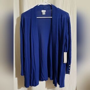 Chico's Size 3 US XL) Seafaring Blue Perfect Layer Cardigan Sweater Cotton Nylon
